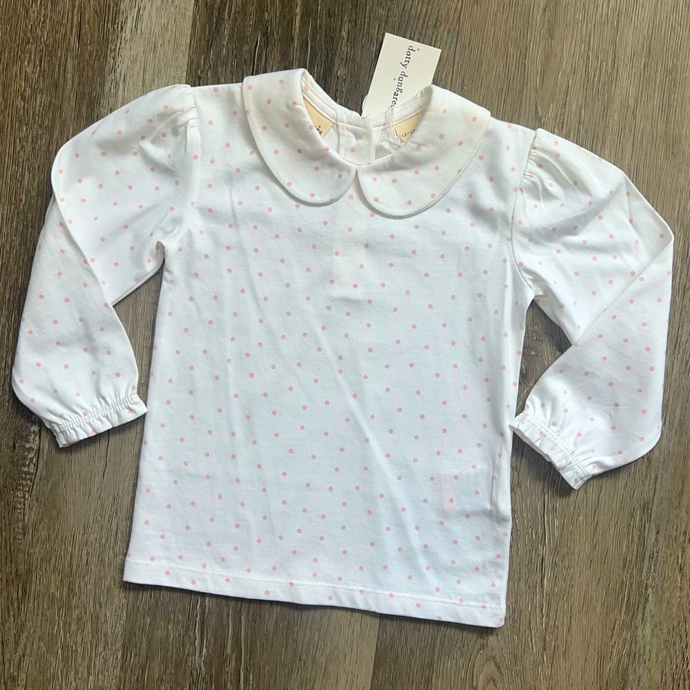 NWT Dotty Dungarees polka dot Peter Pan collar l/s